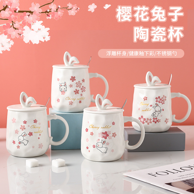 Japanese Style Cute Rabbit Ceramic Cup Cartoon Student Office Water Cup Practical Small Gift Holiday Mug Wholesale