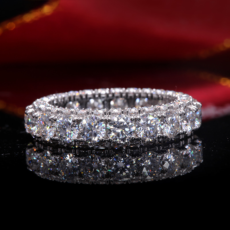 10k14k18k白金30分40mm莫桑钻满钻排戒时尚轻奢设计感欧美风ins