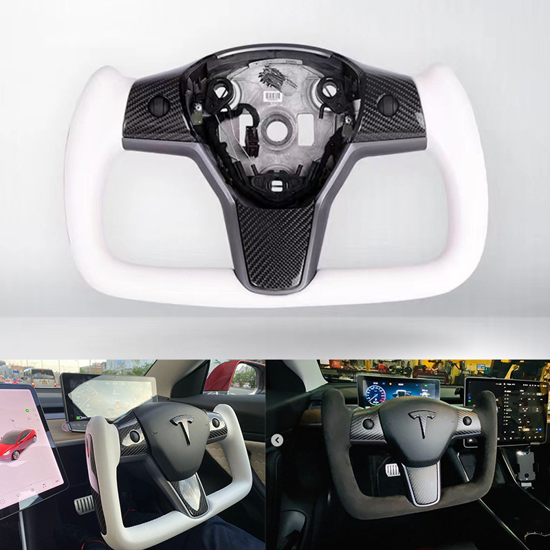 适用于特斯拉model3 y改装方向盘u型碳纤维翻毛皮竞技转向盘总成