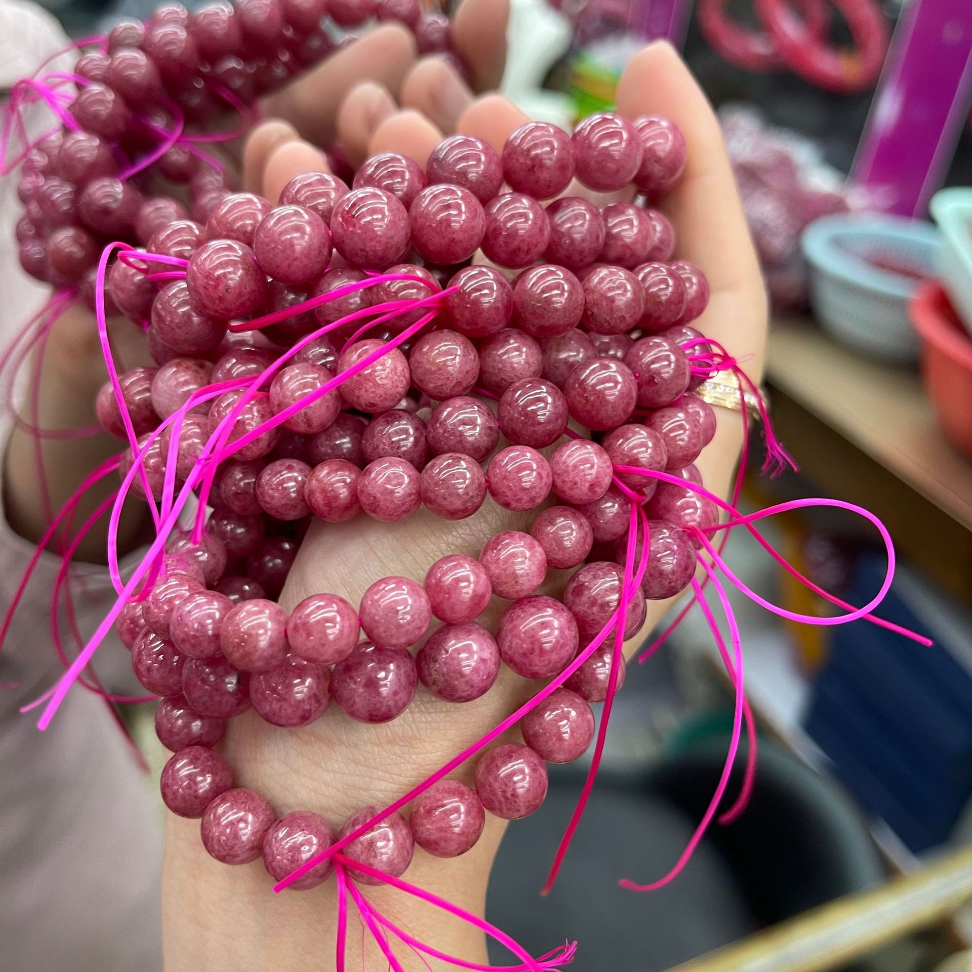 天然粉蔷薇辉手链 蔷薇石圆珠 手链 招正桃花 厂家直销