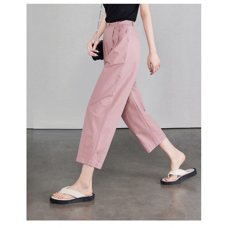 九分镰刀裤女休闲裤子2023夏新款窄版阔腿裤高腰女裤粉色-阿里巴巴