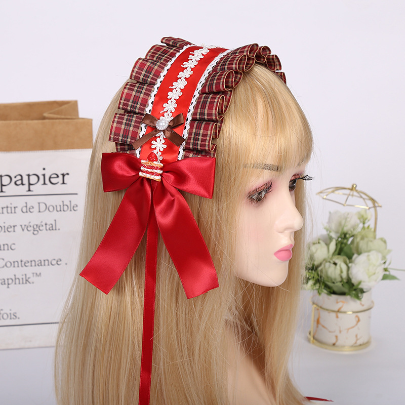 Japanese Cute Girl Lolita Hair Accessories Lace Lolita Maid Hair Band Girl Cute Bow Streamer Ornament