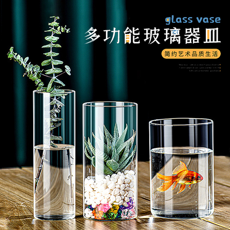 borosilicate straight glass vase green radish small fish tank flower container hydroponic landscape flower pot vase glass furnishing article