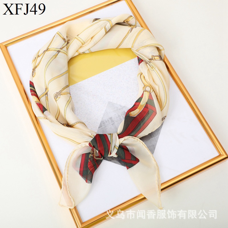 2022 New Korean Style Hot Sale 65cm Chiffon Printed Small Square Scarf Women's Casual All-Match Sunscreen Neck Protection Scarf Scarf