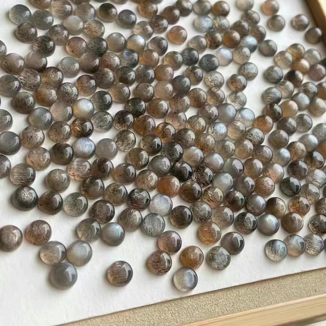 天然黑太阳石圆形包珠戒面裸石镶嵌猫眼效应黑骨干太阳石diy6mm