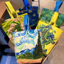 新款梵高艺术油画针织手提包百搭大容量学生通勤托特包水桶包布袋