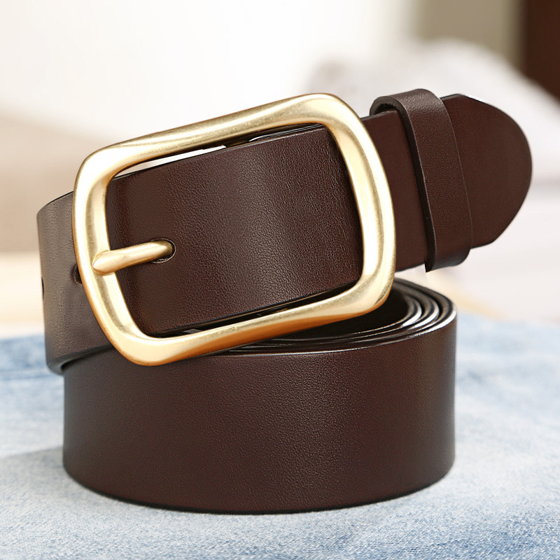 Men's Cowhide Belt Pin Buckle Genuine Leather Belt Men's Fashion All-Match Simple Retro Pant Belt Young and Middle-Aged Men's Fashion