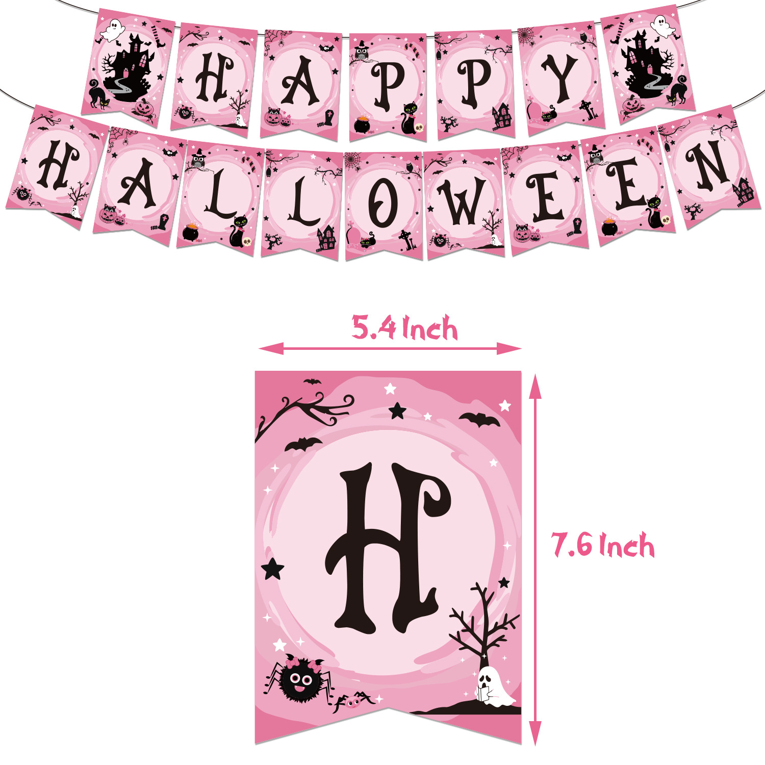 Pink Halloween Ghost Black Bat and Cat Cute Cartoon Theme Decorations Arrangement Rubber Balloons Suit