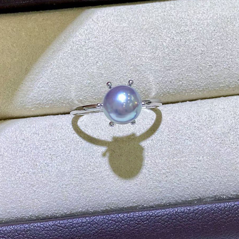 diy配件 s925纯银六爪珍珠戒指空托 简约百搭指环手饰戒托银托女
