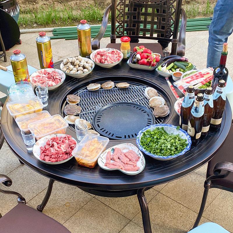 烧烤架户外烧烤桌烧烤炉家用炭烤烤肉桌庭院室外桌椅商用圆形烤台