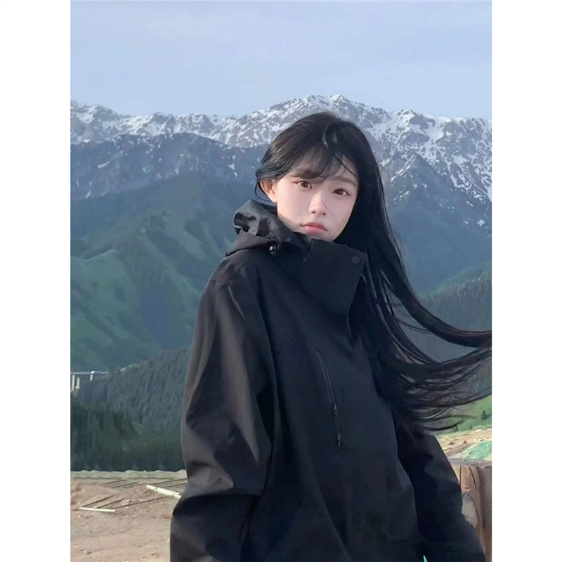 美式复古冲锋衣女春秋冬新款防风防水三合一夹克外套徒步登山服潮