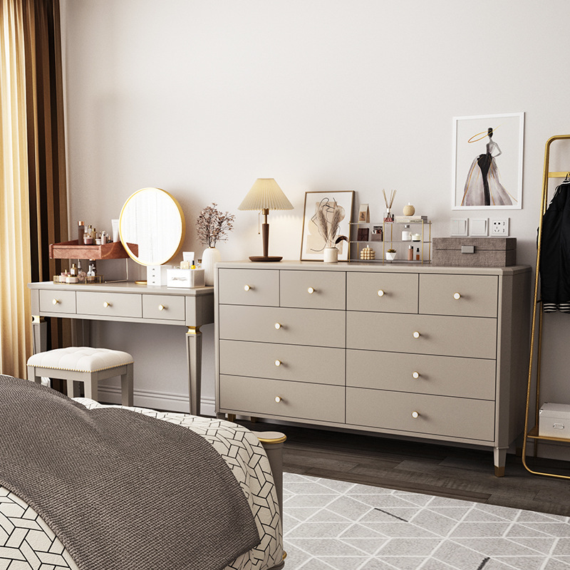 美式轻奢实木斗柜一体梳妆台卧室床尾收纳储物柜客厅玄关抽屉式柜