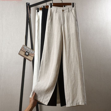 棉麻阔腿裤女春秋新款垂感高腰裤子显瘦宽松棉麻女裤百搭休闲长裤