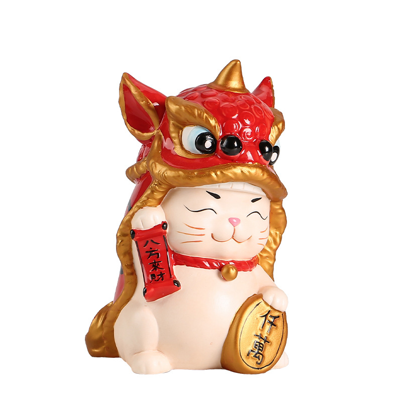 中式陶瓷舞狮招财猫可爱八方来财乔迁镇宅家居客厅电视柜酒柜摆件