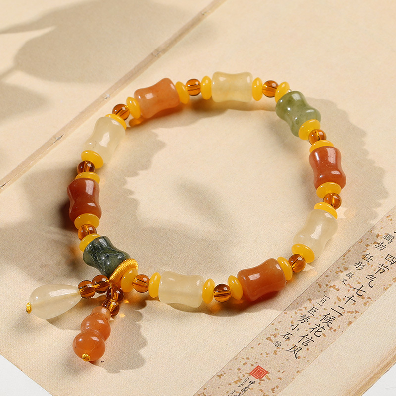 Natural Xinjiang Jinsi Jade Small Bones Beads Bracelet Handmade Jade Yadinggobi Cinnabar Jade Bracelet Ethnic Style Gift