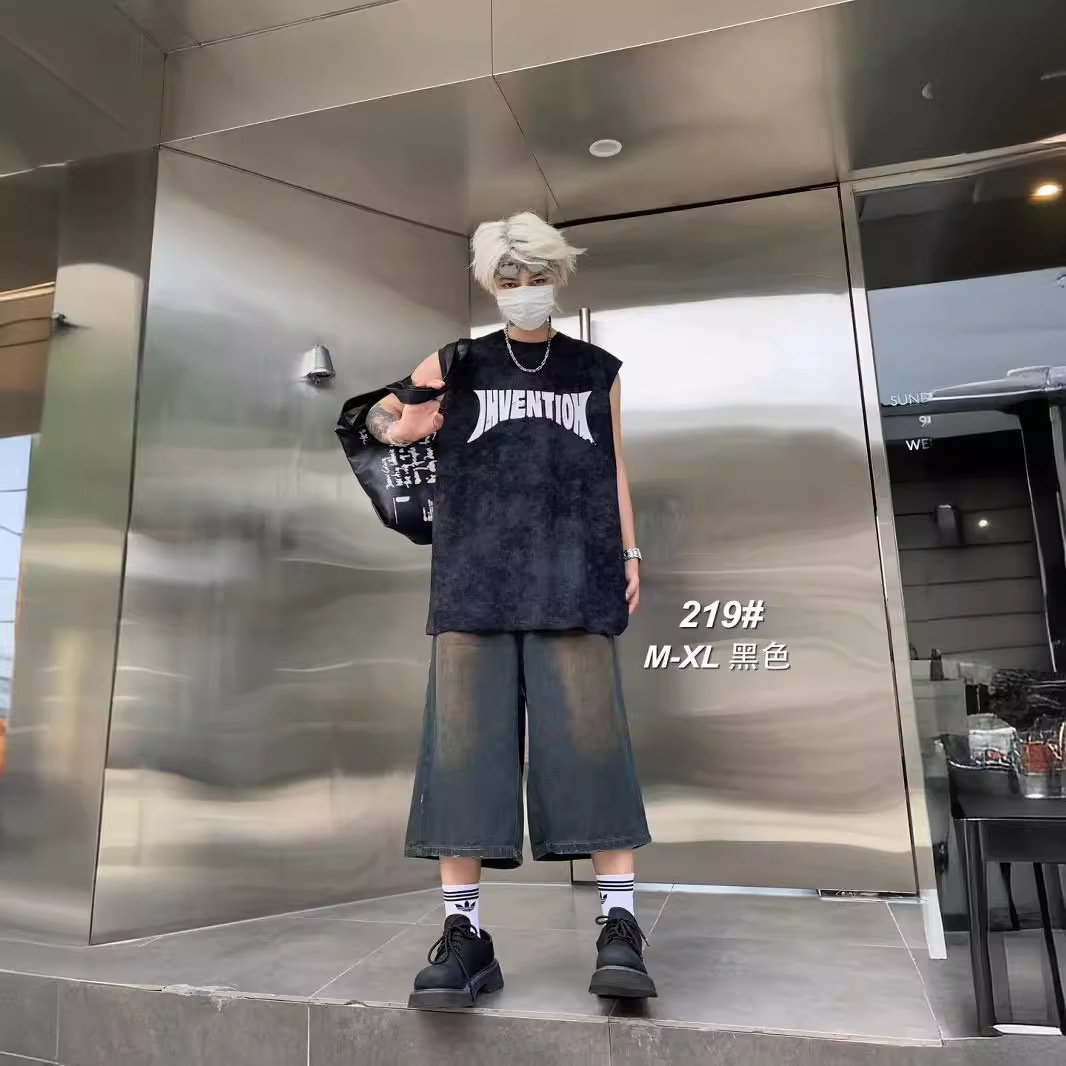 220克重磅纯棉美式高街无袖背心男款欧美潮牌宽松坎肩外穿百搭