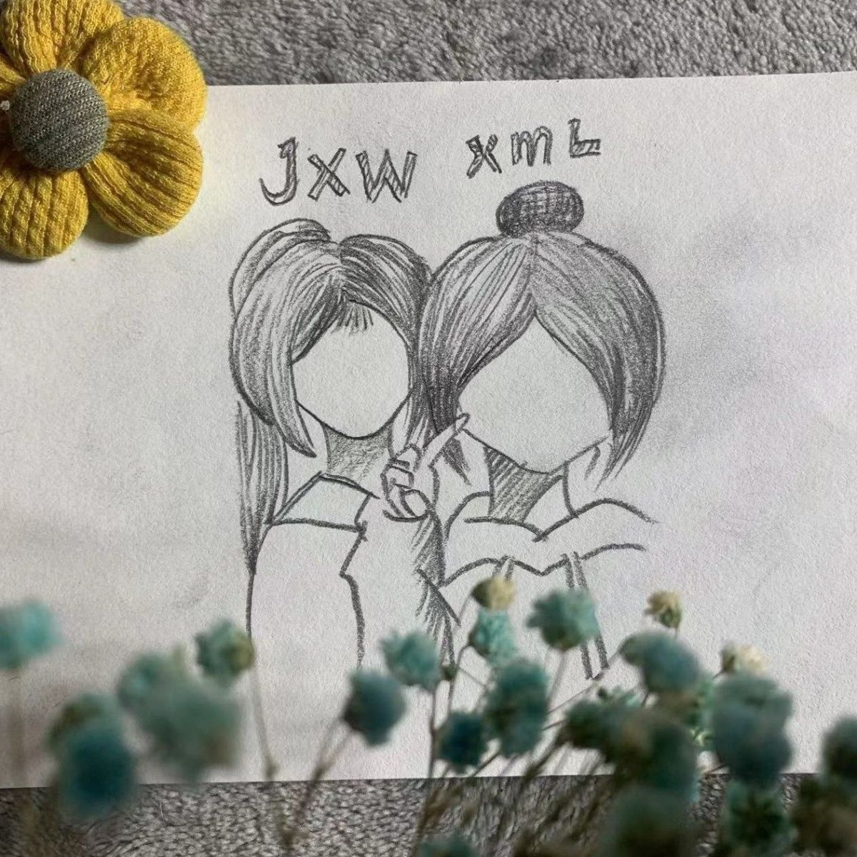 送闺蜜好朋友情侣创意铅笔画手绘速写素描装饰画卡通可爱装饰礼品