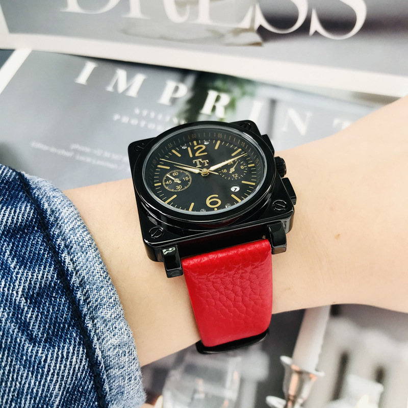 tt手表方形大表盘带日历韩版时尚潮流网红中性情侣表皮带个性女表