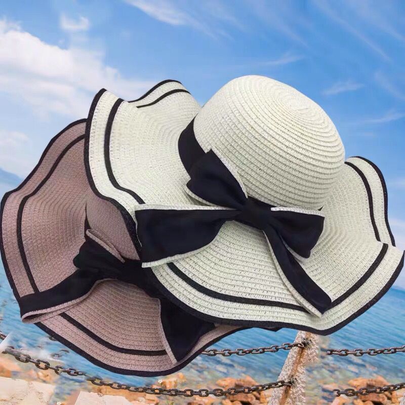 Straw Hat Female Summer Beach Seaside Travel Sweet Sunscreen Large Brim Hat Wide Brim Korean Style Summer Hat Net Red Sun Hat