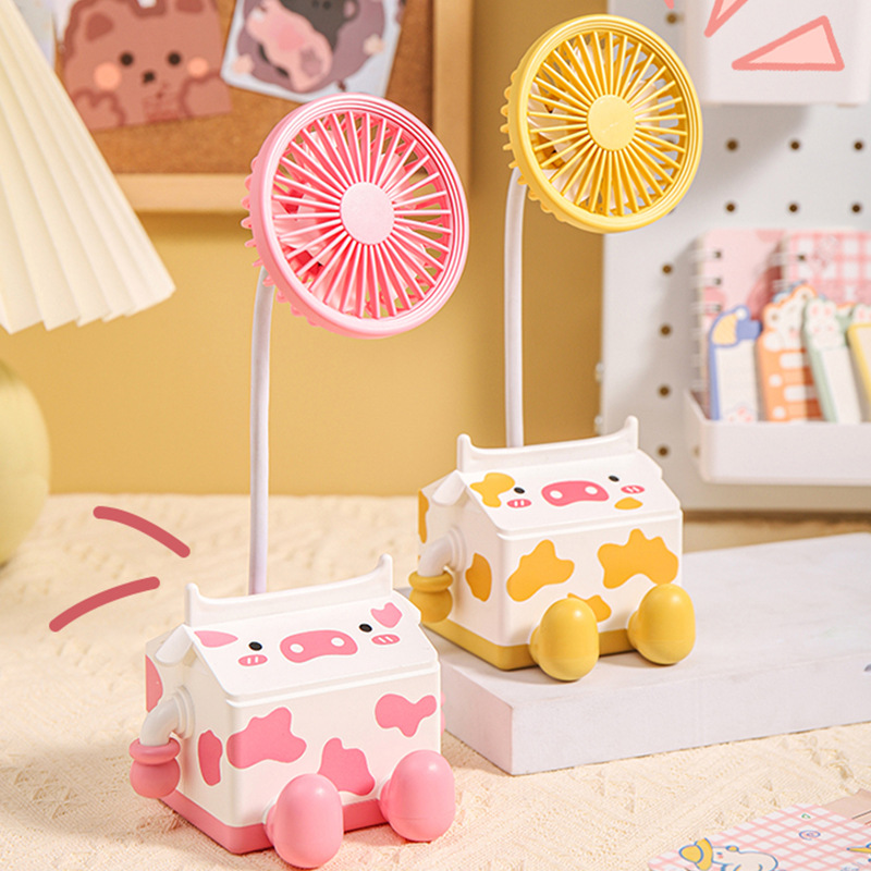 with pen holder storage mobile phone holder milk carton little fan hose adjustable angle rechargeable summer children‘s electric fan