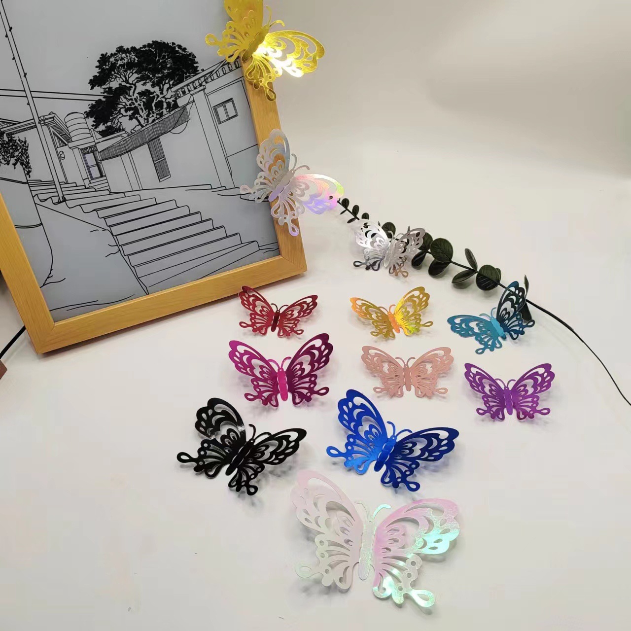 Cross-Border 3D Three-Dimensional Hollow Butterfly Wall Stickers Foreign Trade Simulation Butterfly Decoration Home Decoration Birthday Party Decorative Sticker