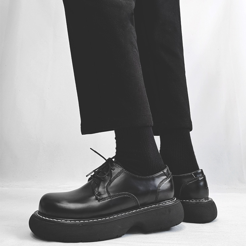日系小众大头鞋男生英伦风复古黑色ins小皮鞋厚底增高松糕鞋-阿里巴巴