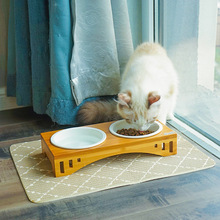 跨境宠物猫碗猫食盆宠物陶瓷狗碗猫碗双碗宠物用品实木猫碗架用品