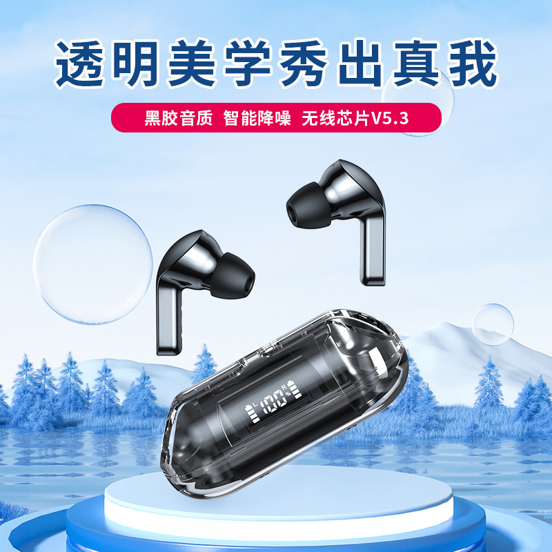 Hot Transparent Case Bluetooth Headset Tm20 in-Ear Bluetooth Headset with Handle with Digital Display Sports Bluetooth Headset