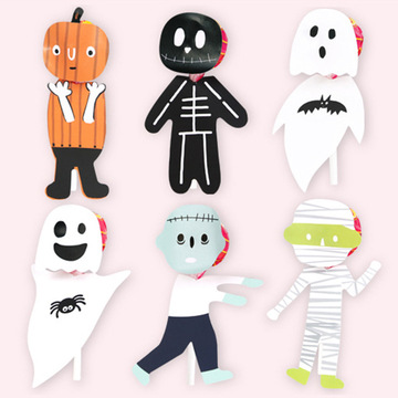 万圣节蝙蝠人南瓜人木乃伊人幽灵造型棒棒糖装饰卡片现货 6个/张
