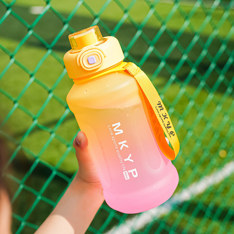 Fitness Sports Water Bottle Men's and Women's Gradient Color Large Capacity Leisure Plastic Cup Outdoor Big Belly Cup Portable Convenient Cup
