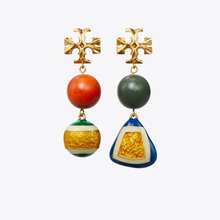 欧美饰品T木珠珐琅几何图形不对称镀金徽标耳坠耳环