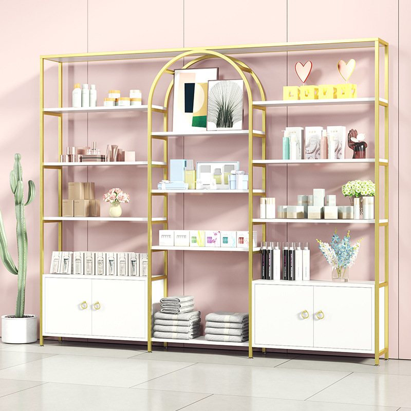 北欧陈列架化妆品架子轻奢美发理发美甲店产品货架美容院展示架子