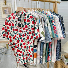 2023新款短袖花衬衫女日系复古港味风设计感小众夏威夷夏季衬衣