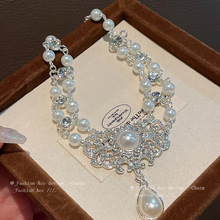 镶钻珍珠几何吊坠项链复古时尚设计感锁骨链百搭高级感饰品批发女