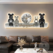 kaws暴力熊客厅装饰画沙发背景墙led灯高级感卧室床头钟表画