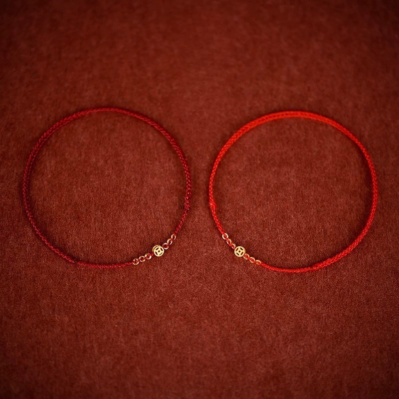 简约气质小铜钱圆珠手绳女国潮手工编织红绳钱币手链本命年手饰品