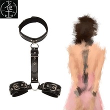 BDSM Neck Collar To Handcuffs Arm Wrist Restraints Body跨境