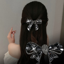 后脑勺弹簧夹气质女韩国高档水晶发卡妈妈款半扎发发夹