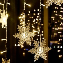led新款雪花窗帘灯插电款欧规圣诞节装饰灯串冰条灯房间布置挂灯
