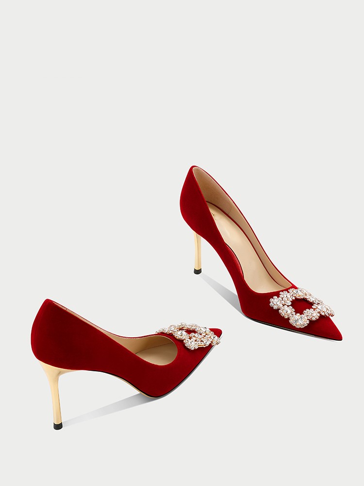 中式婚鞋女秀禾婚纱两穿2023年春季新款红色高跟鞋孕妇伴娘新娘鞋