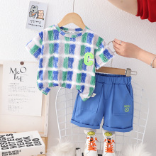 婴儿衣服夏装韩版可爱格子短袖6七8九个月男宝宝套装小男孩休闲潮
