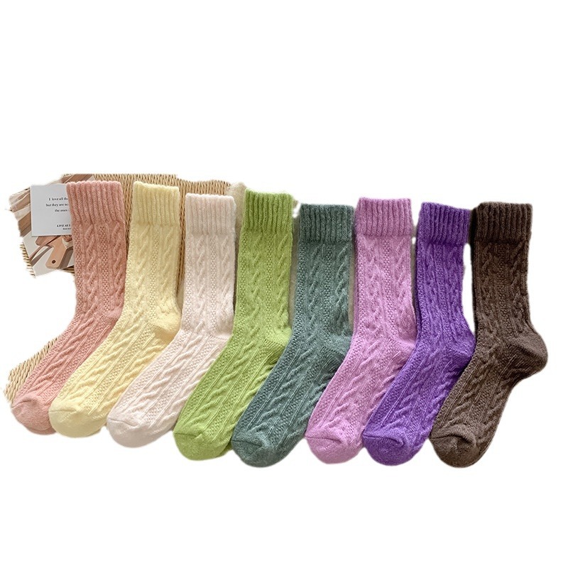 Wool Socks Women's Autumn and Winter Pile Style Tube Socks Fleece-lined Thickened Winter Warm Cashmere Twist Women's Stockings