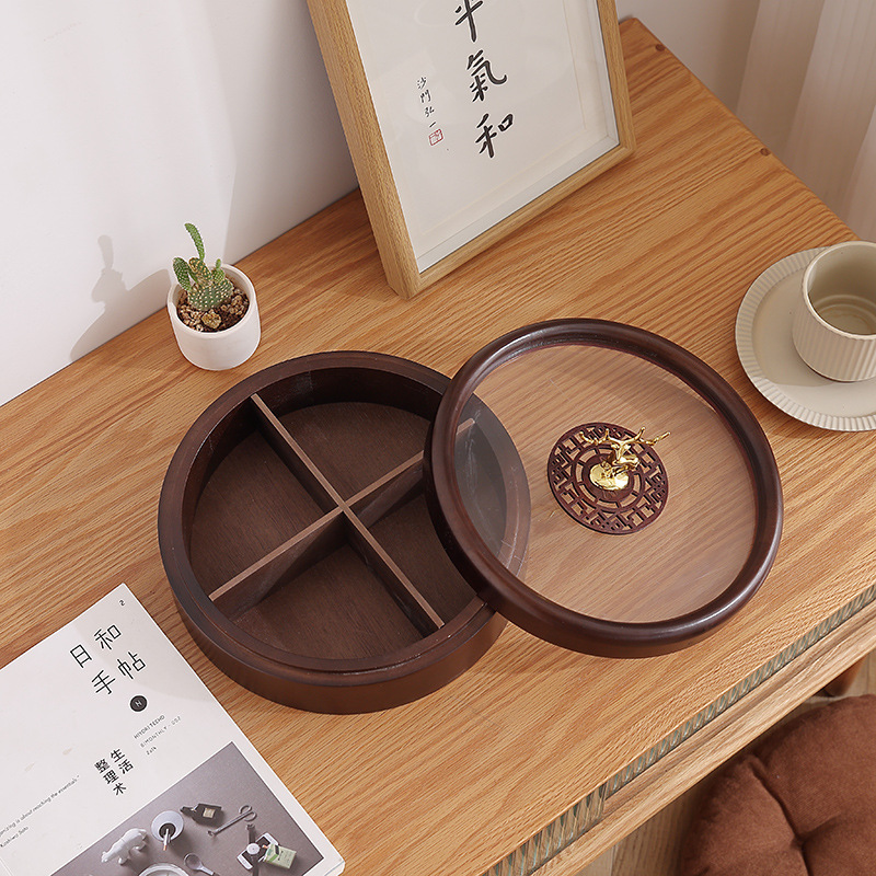 Storage Box New Chinese Style Living Room Solid Wood Nut Plate Household Candy with Lid Fruit Tea Lattice Melon Seeds Dried Fruit Box