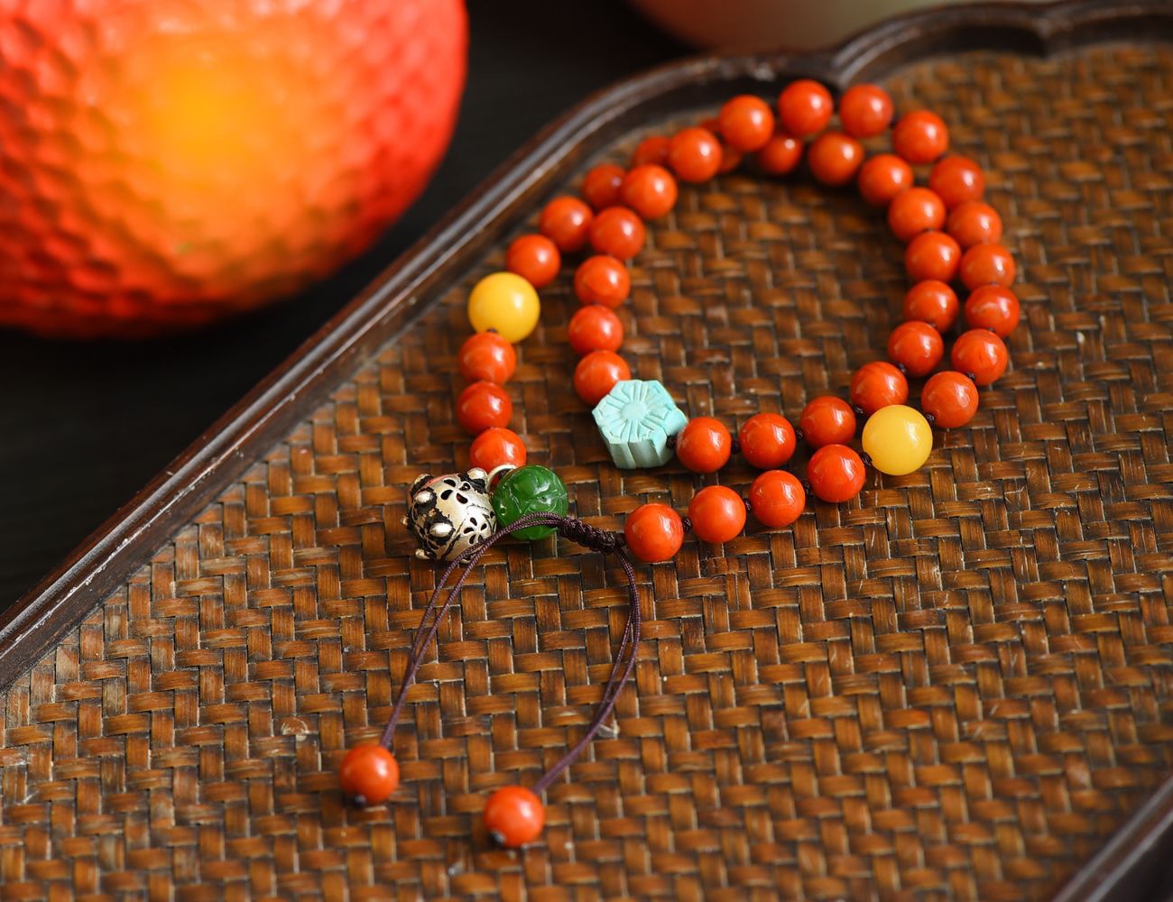 原创天然川料南红双圈手链9mm满肉柿子红温润的质感颜色红润手串-阿里