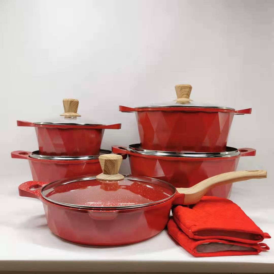 12-Piece Aluminum Die-Cast Soup Pot Household Kitchen Induction Cooker Flat Bottom Wok Gift Pan Set Supply