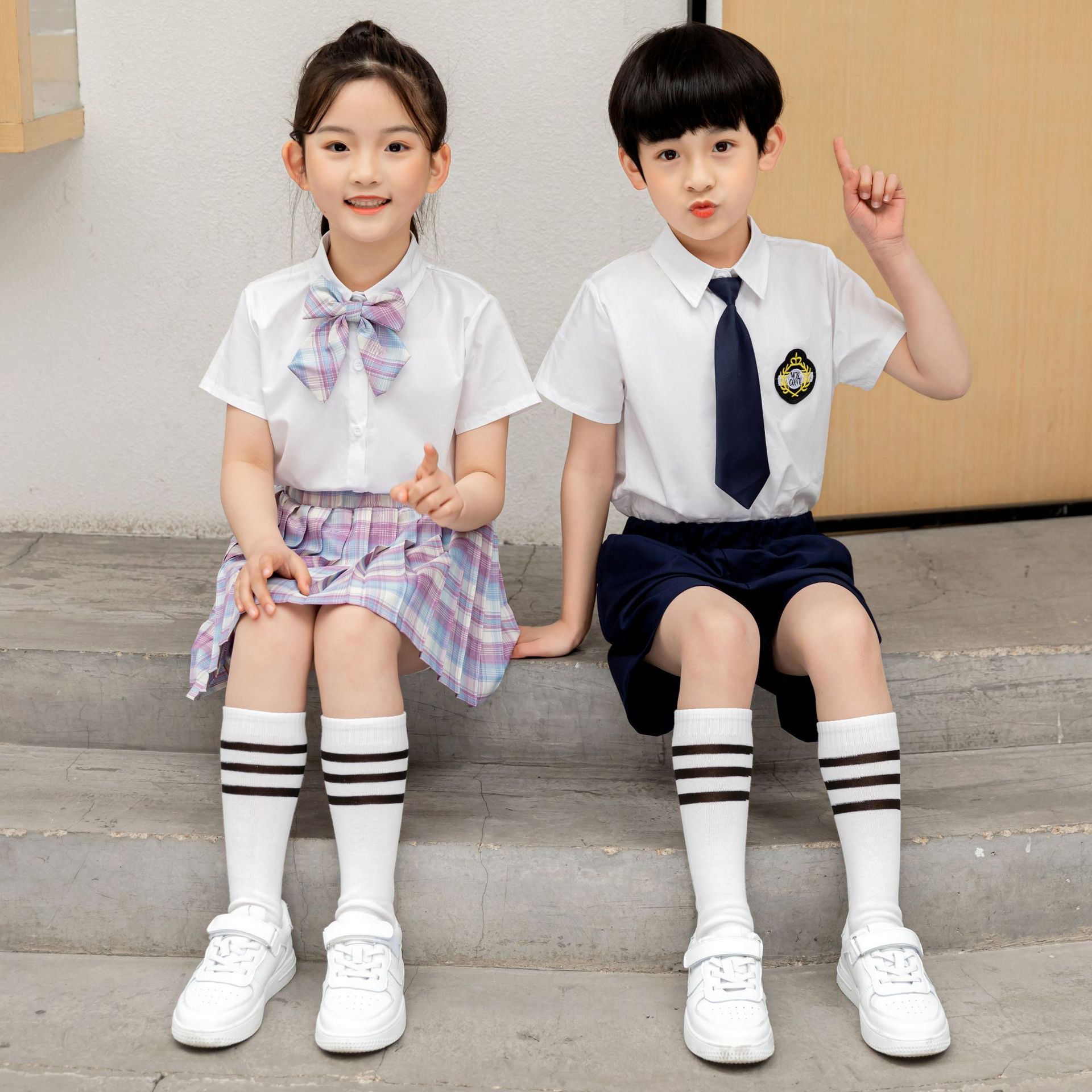 儿童演出服夏短袖幼儿园毕业照表演大合唱小学生校服男童女童套装