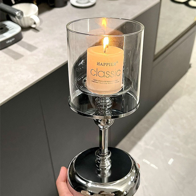 Retro Affordable Luxury Silver Candle Holder Aromatherapy Glass Candle Romantic Table Candlelight Dinner Domestic Ornaments