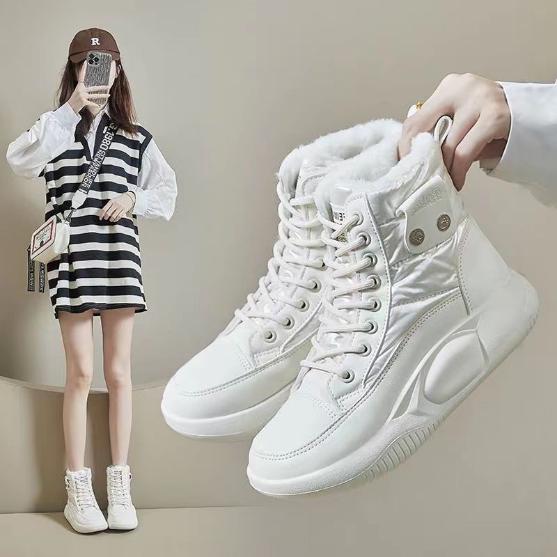 加绒高帮雪地靴女2023冬季新款学生加绒ins韩版保暖休闲棉鞋-阿里巴巴