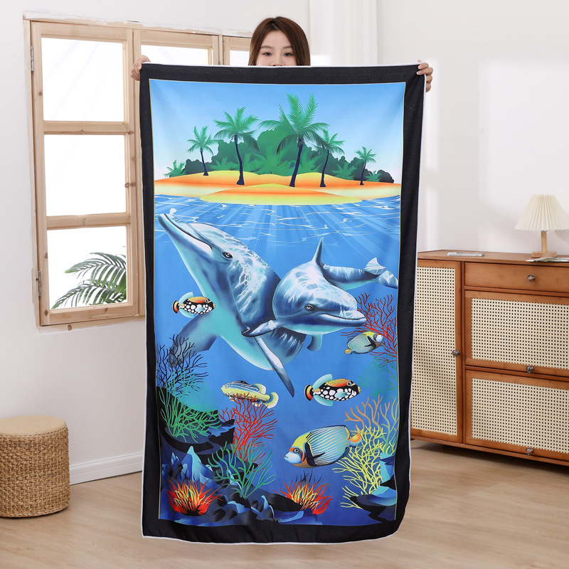 Printed Beach Towel 2023 New Cross-Border Foreign Trade Microfiber Marine Printing Swimming Absorbent Can Be Shawl Bath Towel