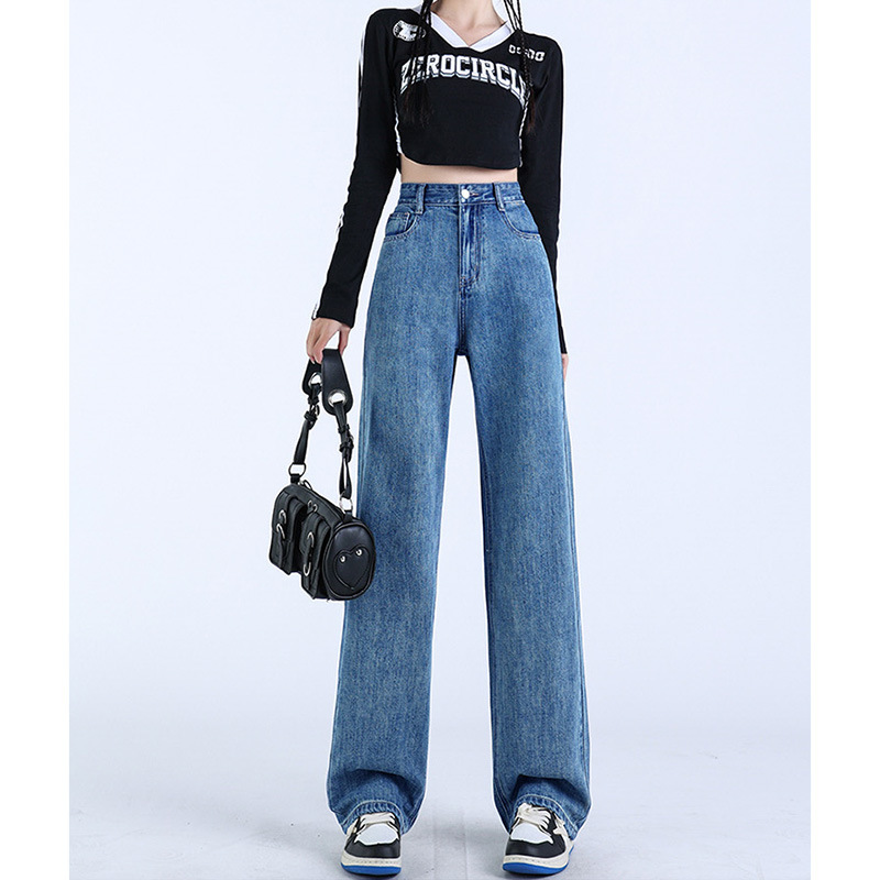   885 Korean Style Casual High Waist Wide eg Jeans Women's Spring and Autumn 2023 New Straight Small Figure Flattering Mopping Pants